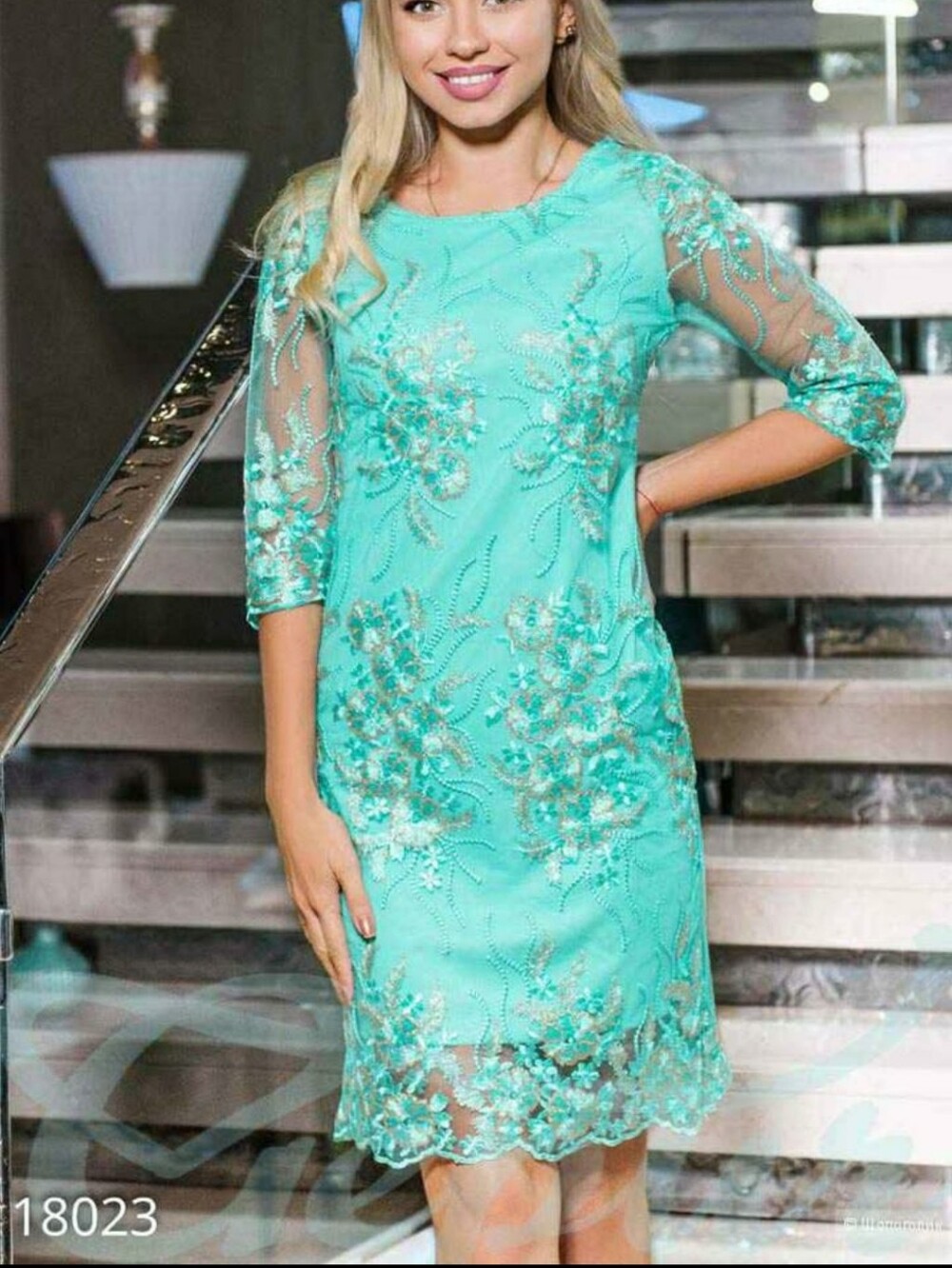 Elegant Turquoise Lace Sheath Dress - Women